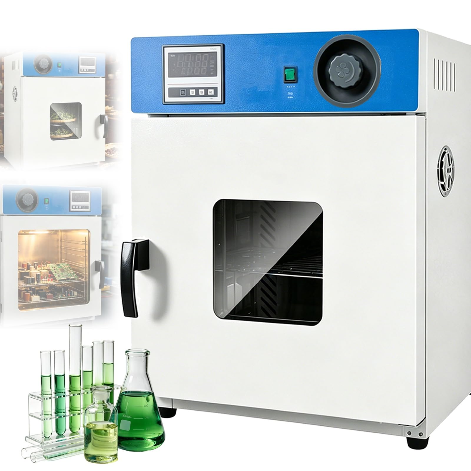 Horno de secado al vacío de 16 litros, horno de secado rápido a temperatura constante, con instrumentos controlables inteligentes y ventana de visualización, Rt +10-300 °C