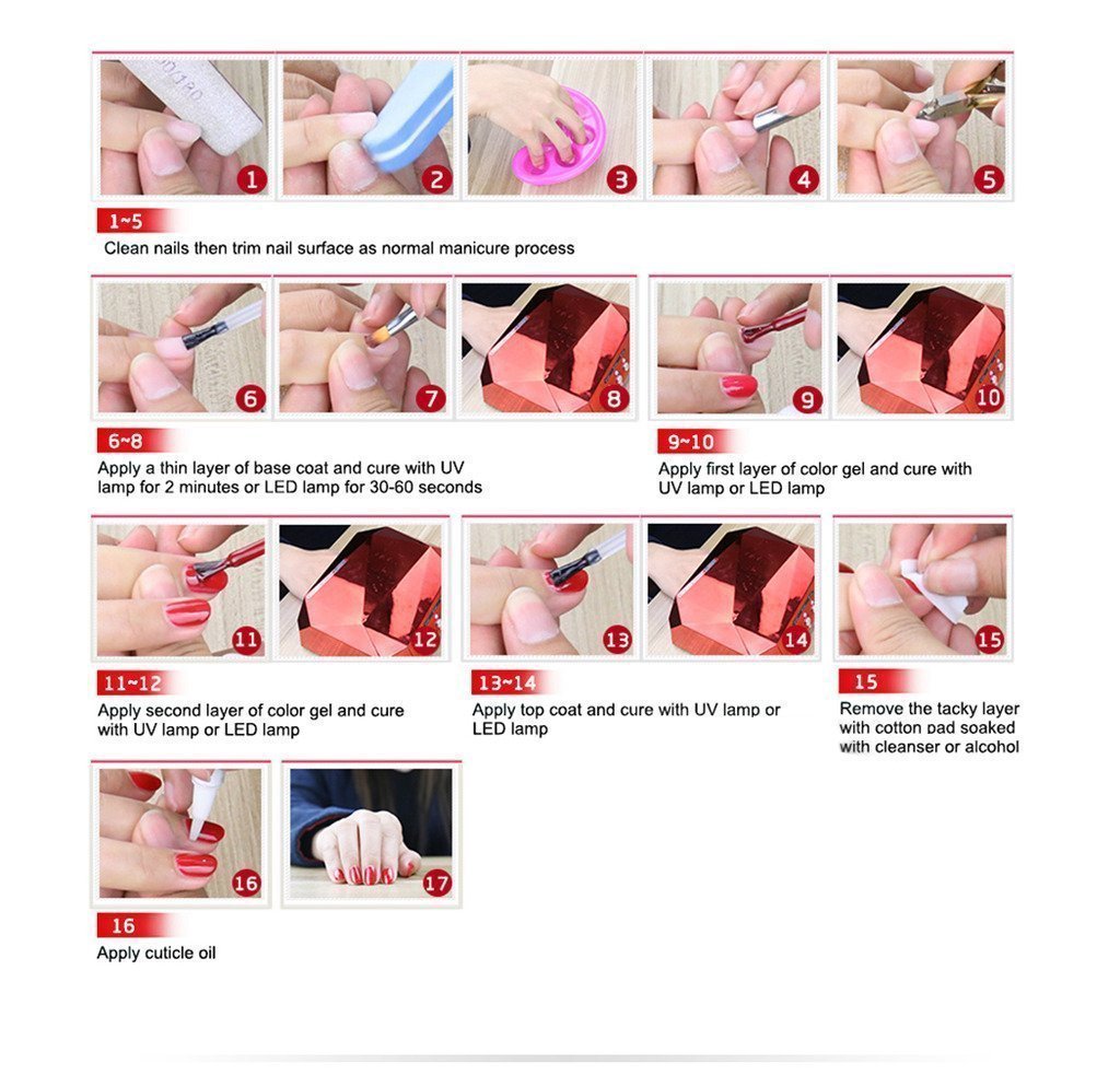 Vishine Komplettset Nagellack mit 48W Professionelle LED Lampe Nageltrockner (Nagelfeile, 6 Farben Nagellack Gels, Top Grundlage Coat, Maniküre Werkzeug Zubehör Nail Art Set
