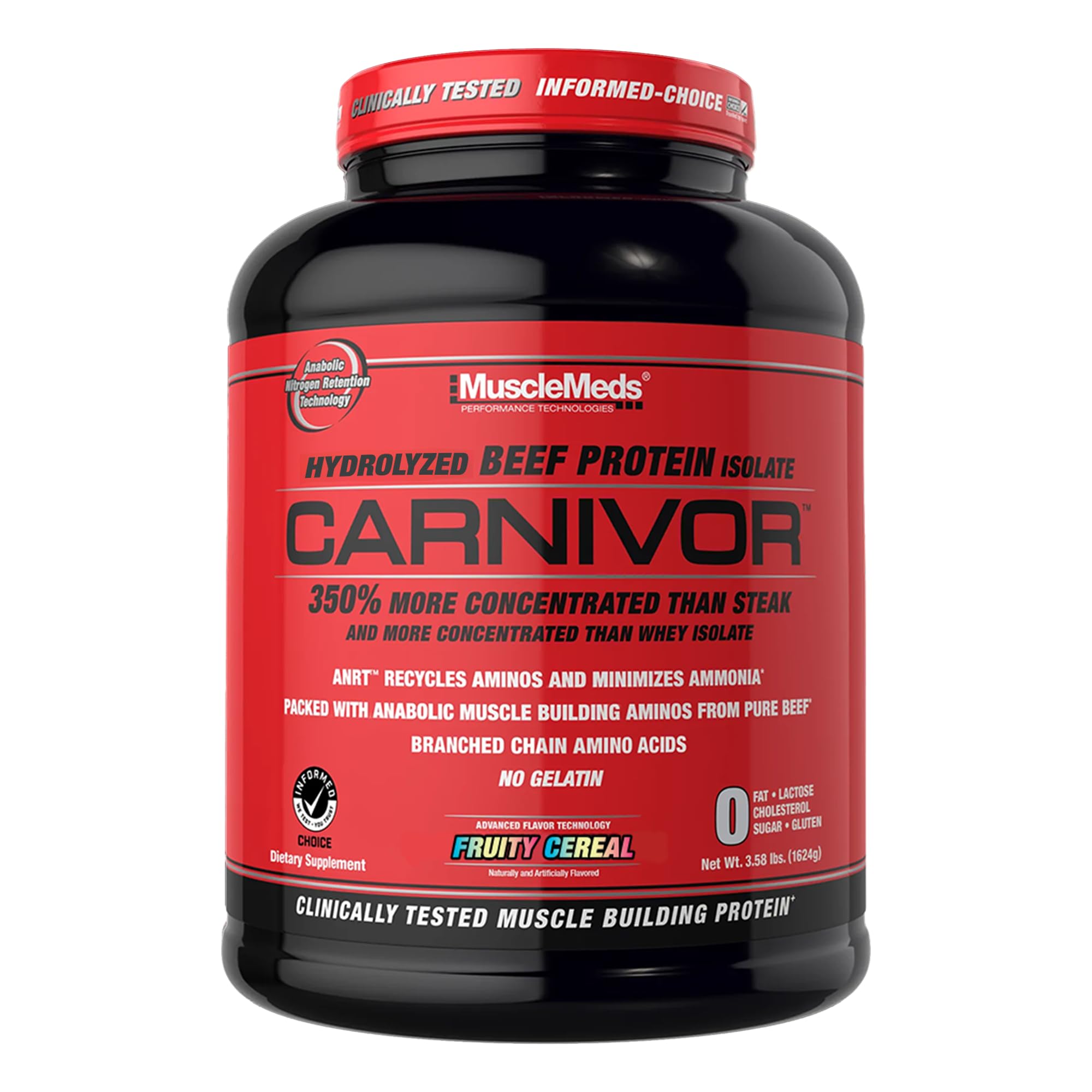 MuscleMeds CARNIVOR Beef Protein Isolate Powder, Muscle Building, Recovery, Lactose Free, Sugar Free, Fat, Free, 23g Protein, Fruity Cereal, 56 Servings