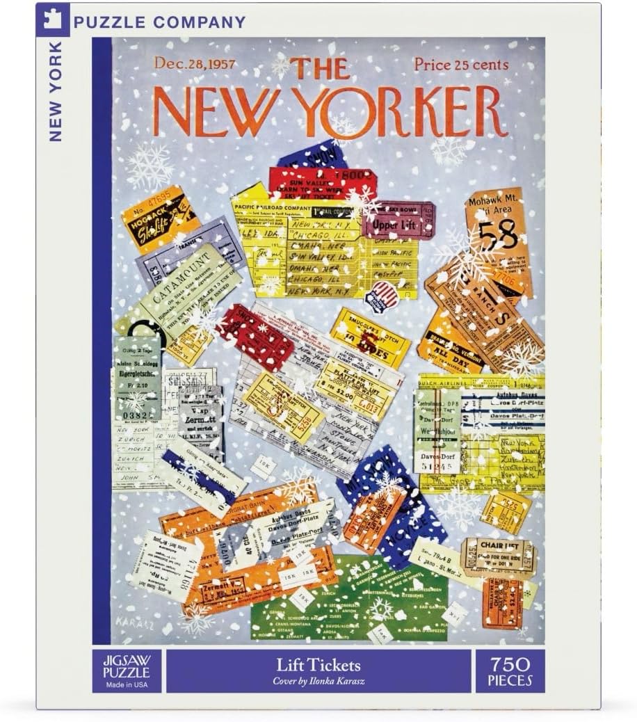New York Puzzle Company - New Yorker Lift Tickets - 750 Piece Jigsaw Puzzle for Adults by Ilonka Karasz