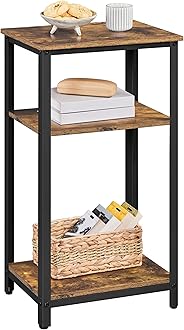 Yaheetech Tall End Table, 30 in Industrial Side Table with Strong Wooden Shelves, Slim 3-Tier Telephone Table with Metal Frame for Living Room, Small Places - Rustic Brown