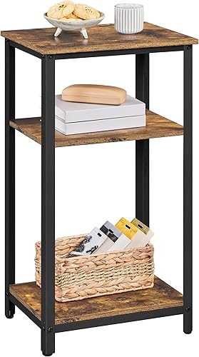 Miniatura 23 de Yaheetech Juego de 2 mesas auxiliares altas de 16 x 12 x 29.5 pulgadas con estantes de madera fuertes, 2 mesas telefónicas delgadas de 3 niveles con