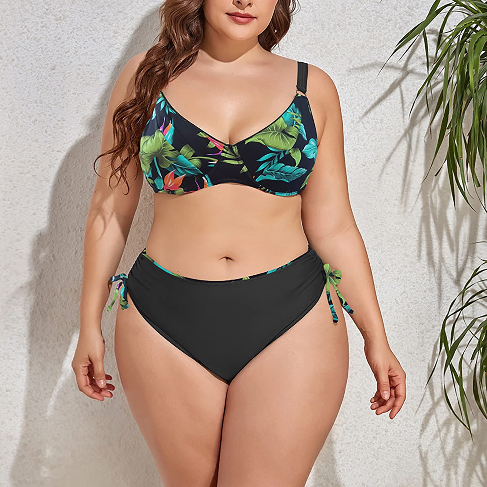 Costume da bagno da donna con scollo a V stampa floreale cravatta laterale blocco di colore spalline sottili costumi da bagno da spiaggia 2025 set bikini per costumi da bagno dimagranti a vita alta