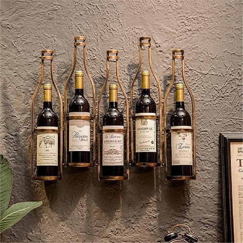 Miniatura 2 de Gdrasuya10 Estantes de vino montados en la pared para 5 botellas, soporte de metal de bronce para botellas de vino rústico, soporte de exhibición de