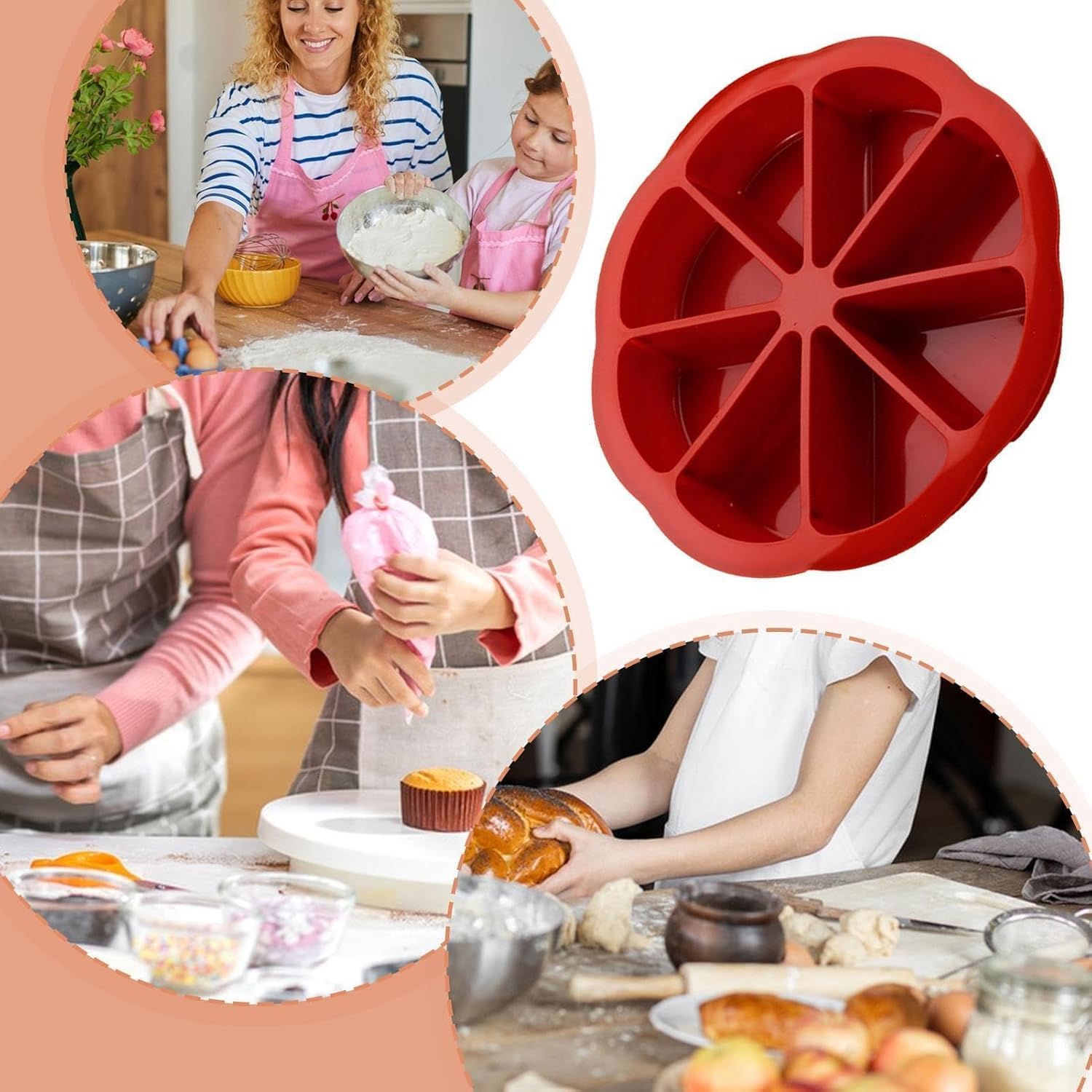 Silikon-Kuchenform mit 8 Mulden, antihaftbeschichtet, Pizzascheiben, Kuchenform, dreieckige Kuchenform, hitzebeständiges Backwerkzeug für Brownies, Muffins, Scone Pizza, Seife (2 Stück blau + rot)