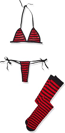Elegant Moments Womens Striped Bra Top with Thong and Stockings