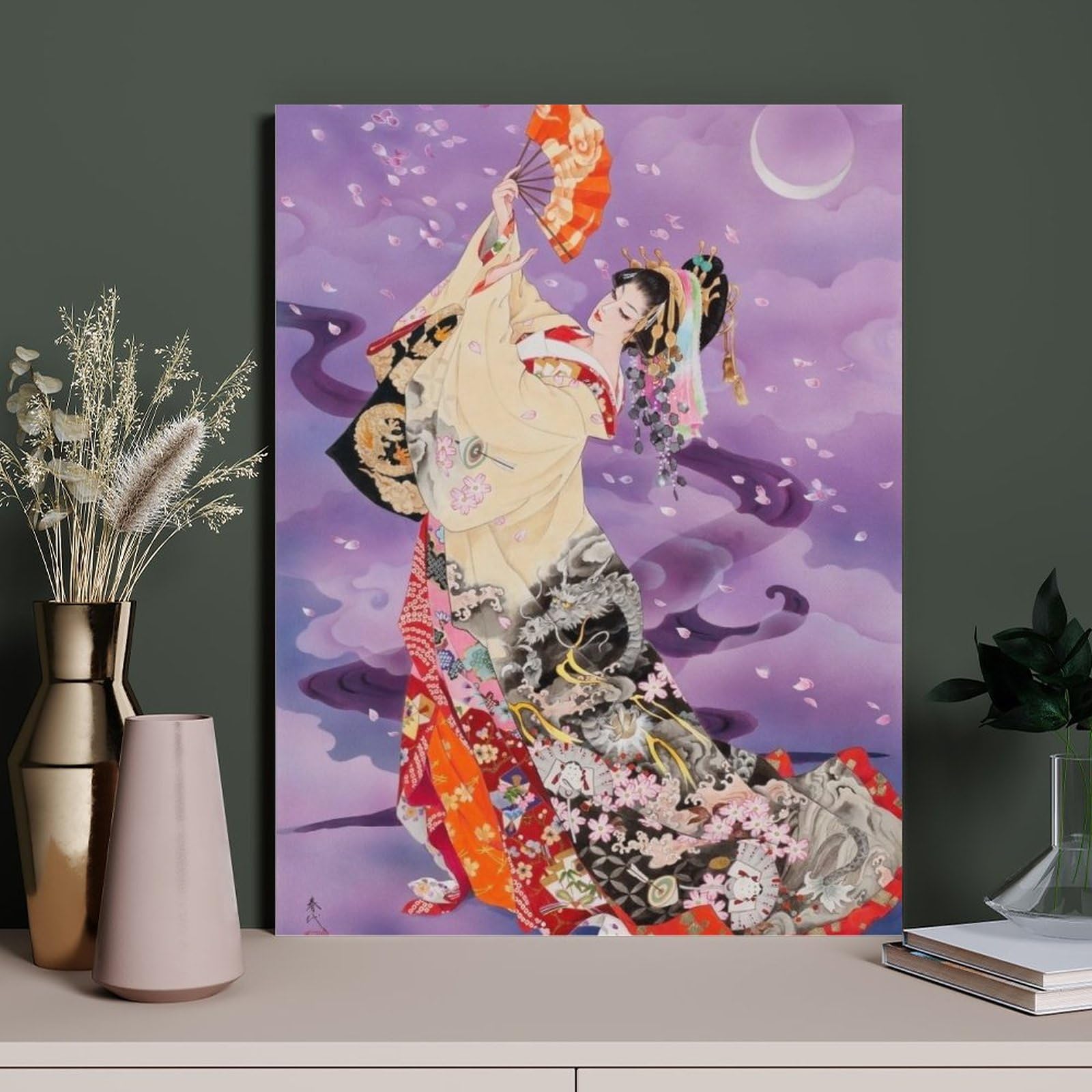 Amazon.co.jp: 絵画 扇子を持った着物姿の女性インテリア 絵画 日本の