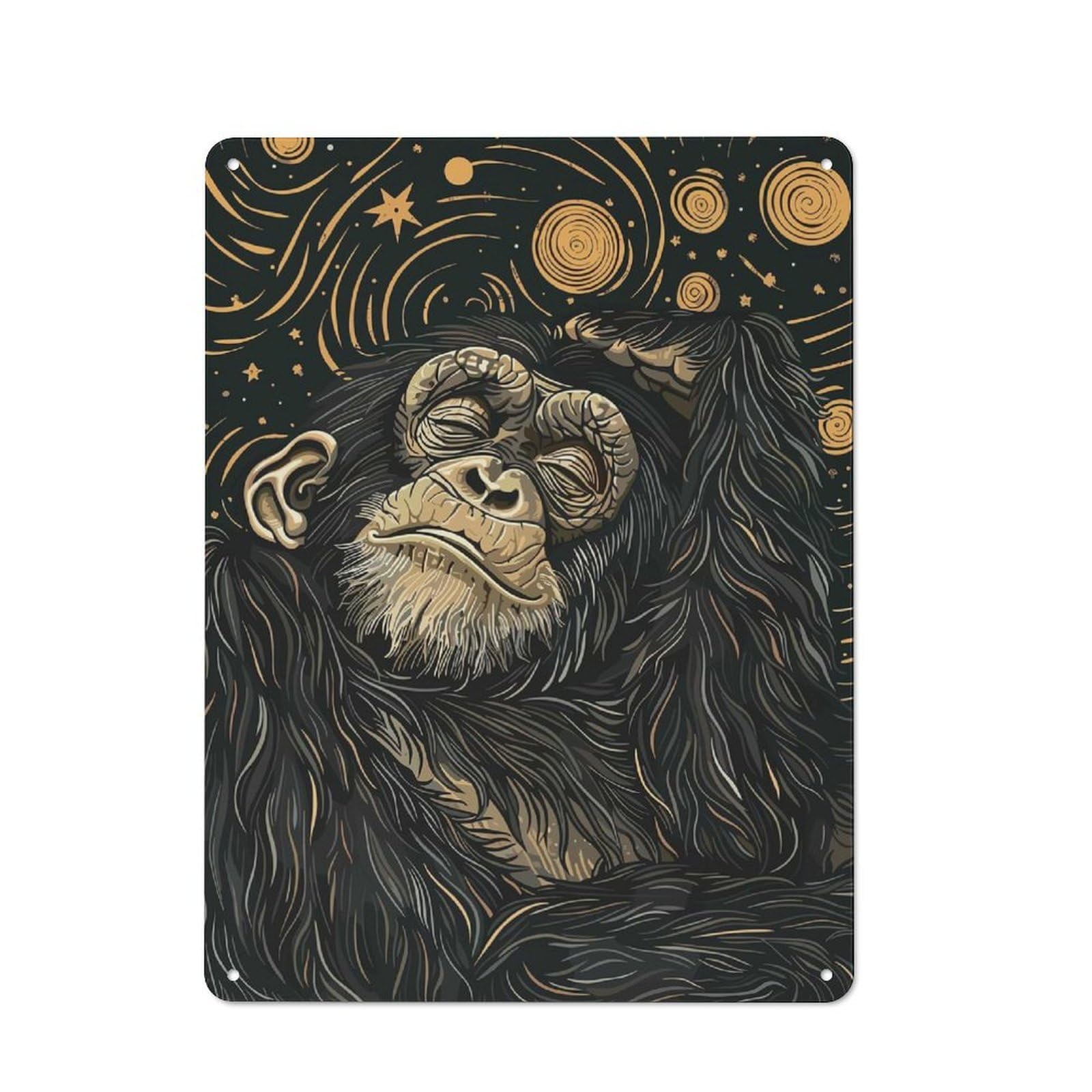Junmoney Dreamy Chimpanzee In Starry Night Metal Plaque 40X30cm With For Hallway Wall, Rustic Decor, For Garage, Workshop And Man Cave Decoration