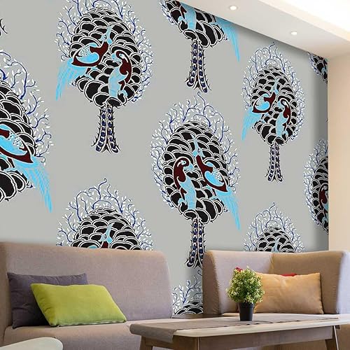 Miniatura 1 de Papel tapiz neutro con patrón de flores grises Art Nouveau personalizable, paneles decorativos de papel de paredes, animan el espacio (W) 98.4