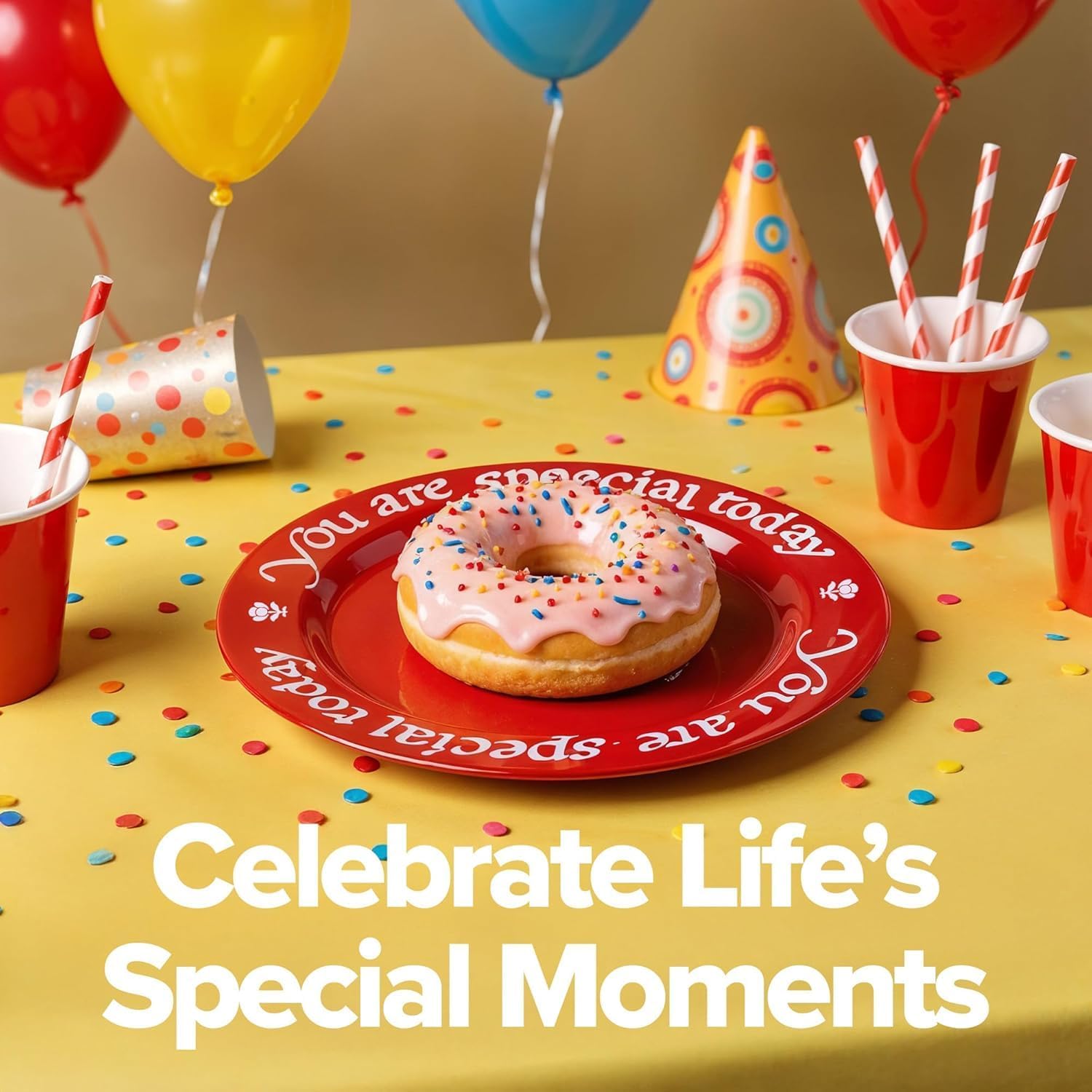 You Are Special Today Red Plate, Set of 2-10.75-Inch China Dinner Plates, Dishwasher & Microwave Safe, Gift Boxed with Pen - Unique Dinnerware for Celebrations & Guests