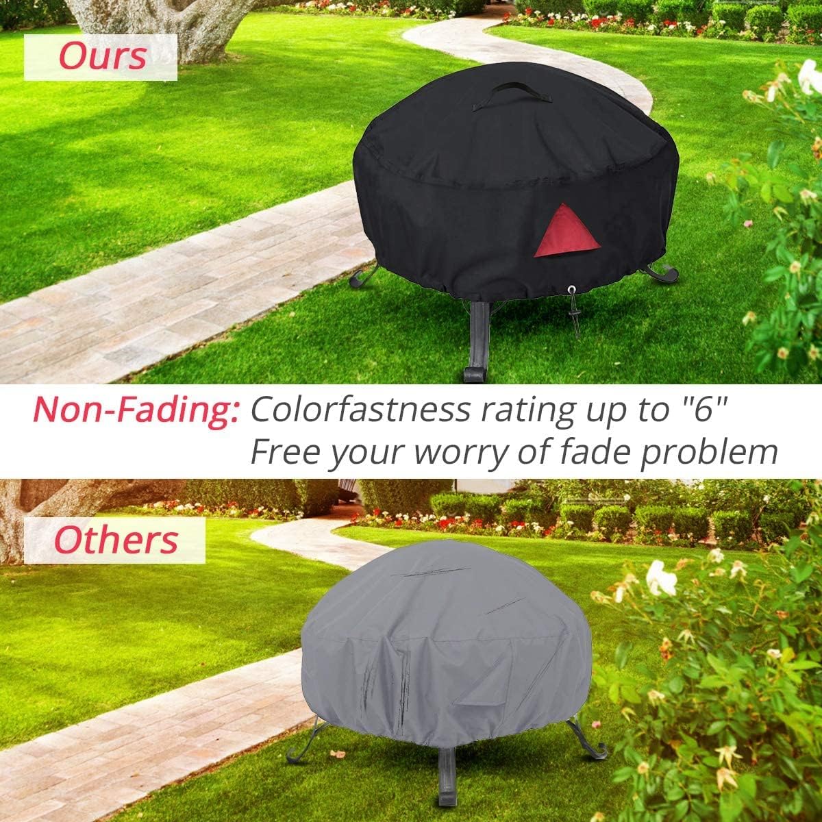 Outdoor Round Fire Pit Cover with Waterproof PVC Coating and Air Vent 30 Inches Firepit Table Cover Heavy Duty for Small Patio Fire Blow No Fading All Season Protection Rain Wind Black
