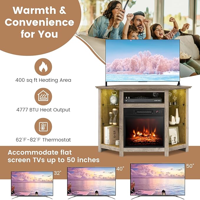 Soporte para TV Tangkula con Chimenea Eléctrica, 45 Pulgadas, Gris miniatura 5