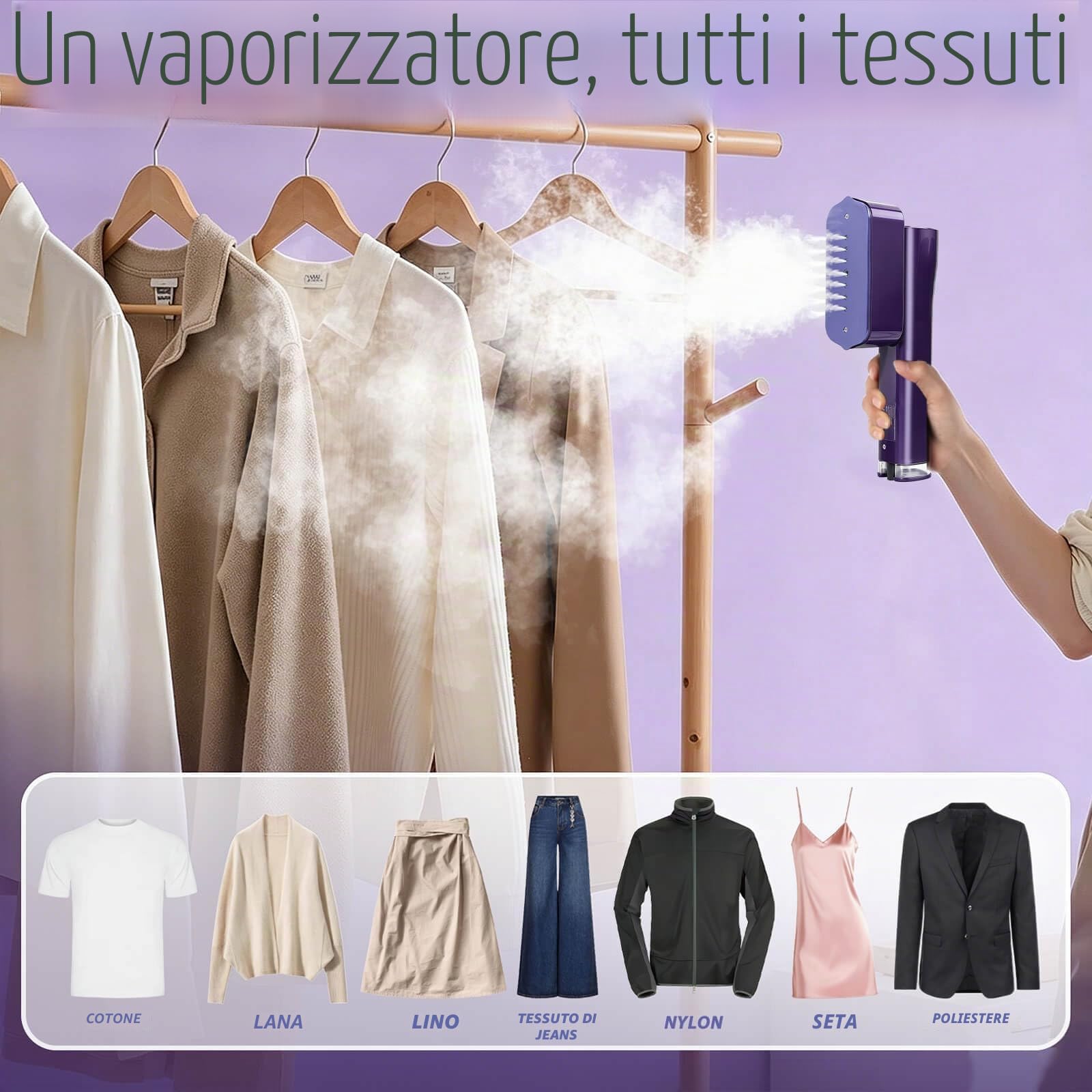Ferro da Stiro Portatile Stiratore Verticale Touchscreen 2 in 1, Ferro da Stiro da Viaggio da 1200W, Serbatoio Dell'acqua da 100ML, Ferro da Stiro a Vapore per Viaggi e uso Domestico (Viola)