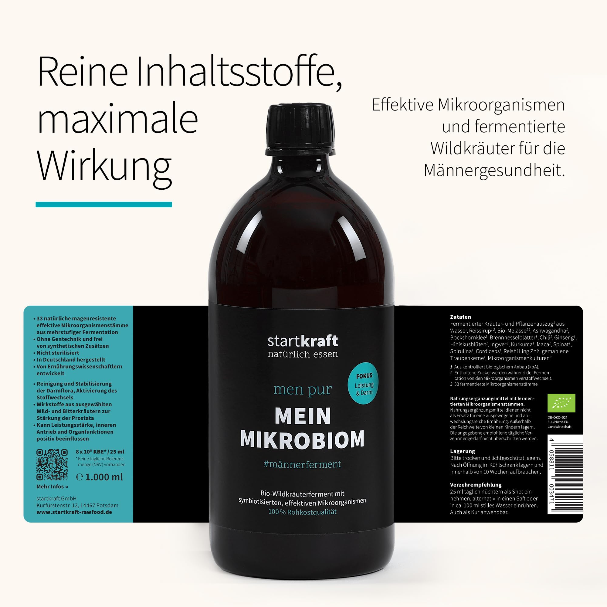 Mikrobiom Men Pur 1 Liter, Wildkräuterferment mit effektiven Mikroorganismen, 33 Bakterienstämme, Nahrungsergänzungsmittel vegan und glutenfrei