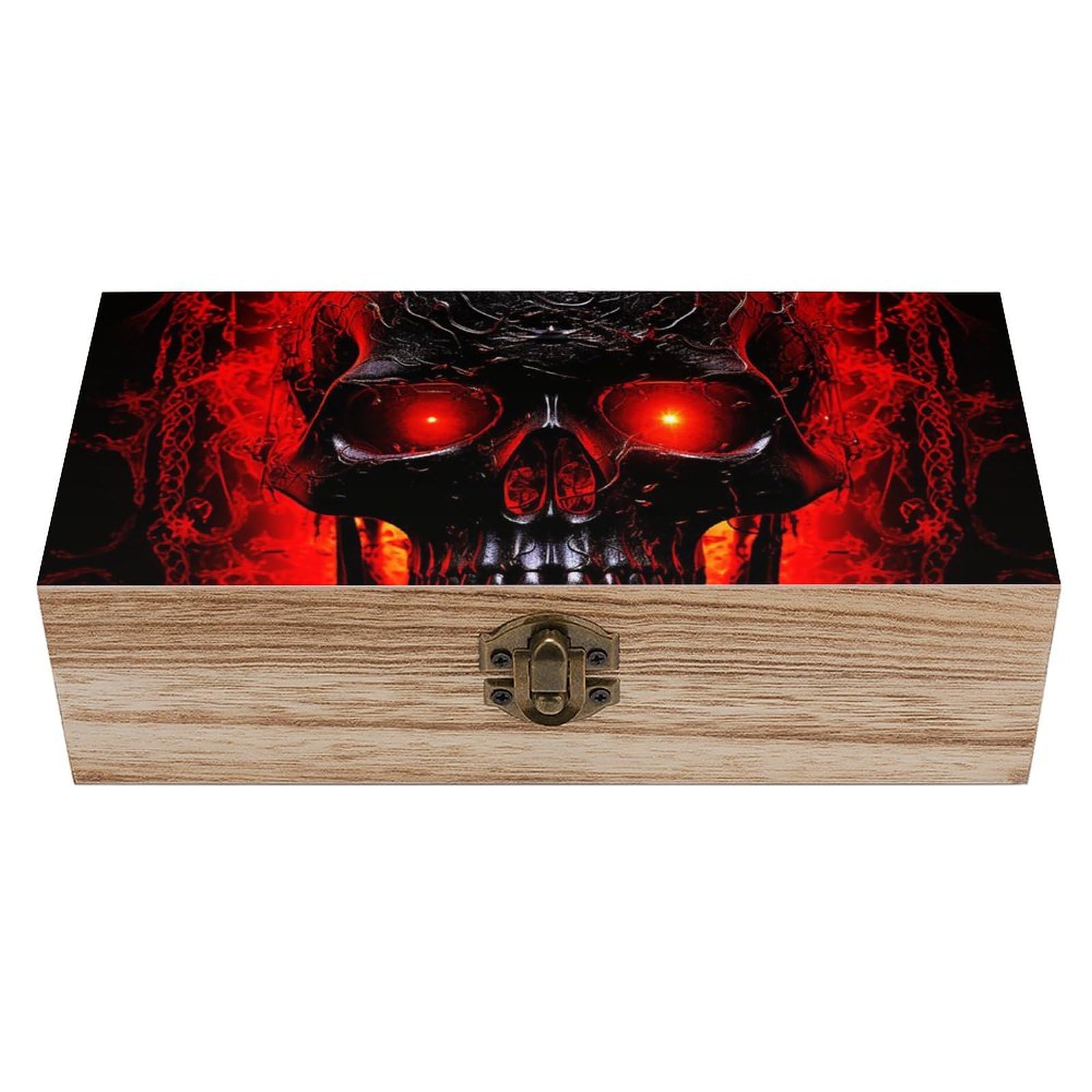 NTVOWPZO Wooden Storage Box Black And Red Skull Wood Gift Box with Hinged Lid Vintage Decorative Boxes Jewelry Memory Box for Jewelry Art Hobbies Home Storage Treasure Keepsake Gift