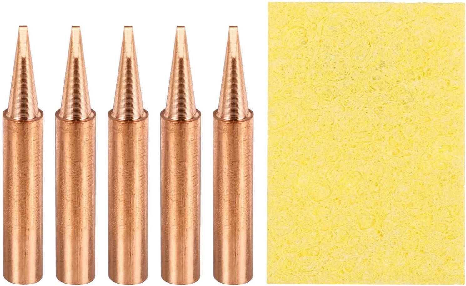 MECCANIXITY 5 Pcs 900M Soldering Iron Tips Copper Non-magnetic Welding Head with Cleaning Sponge Pad Replacement for Solder Station Tip (900M-T-1.2D)