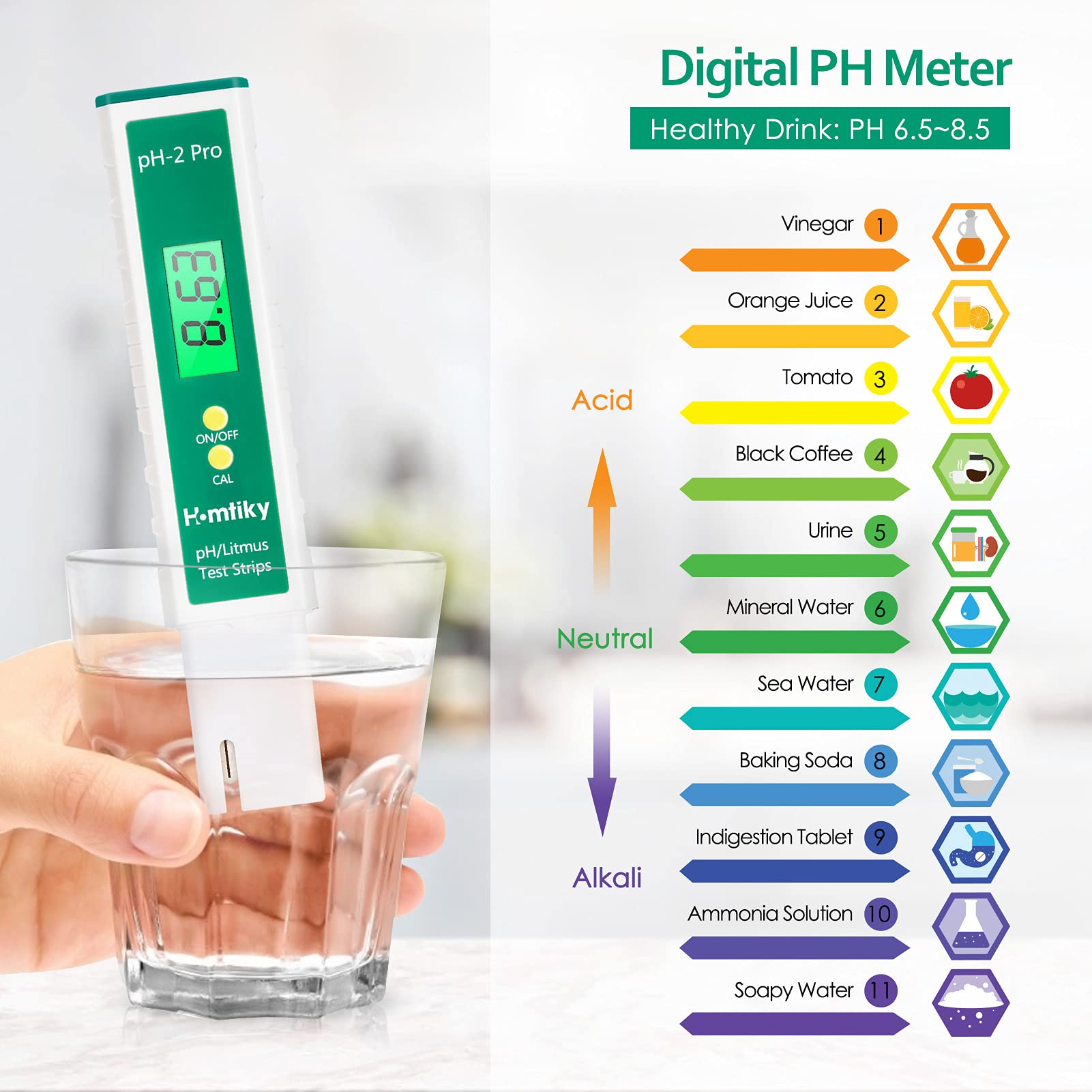 Mètre pH & TDS, Testeur de qualité de l'eau TDS pH 2 en 1, Précision de Mesure de 0 à 14 pH, 1 PPM Résolution, 2% Précision de Lecture, Set 0-9990 PPM, pour Piscine, Aquarium, Plantation, Eau Potable