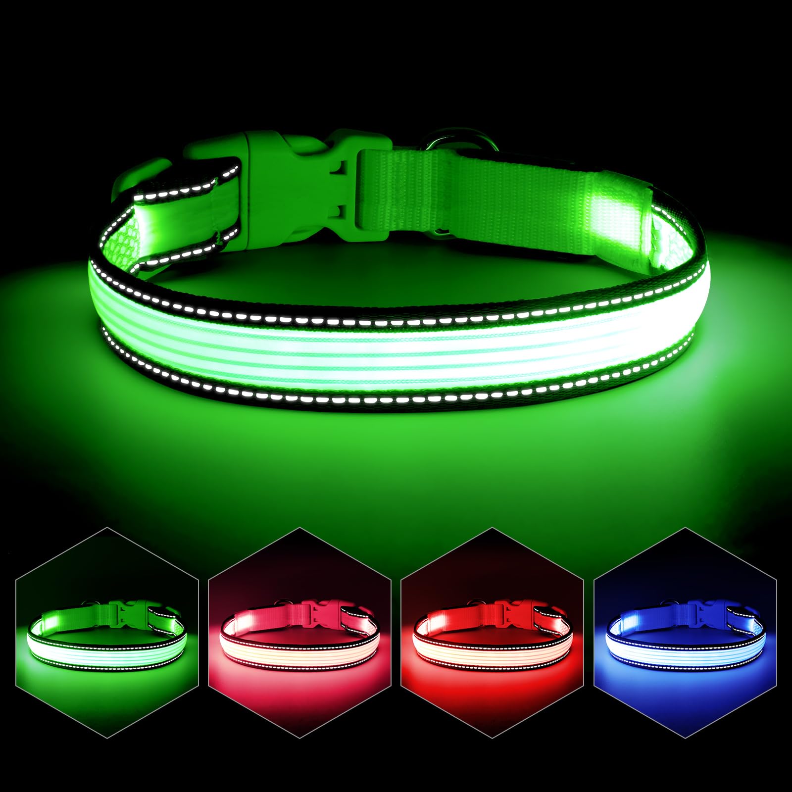 YFbrite Full Adjustbale LED Dog Collar, Full Illuminated Light up Dog Collars, Reflective Dog Collar Light Glowing in The Dark for All Dogs Safety (