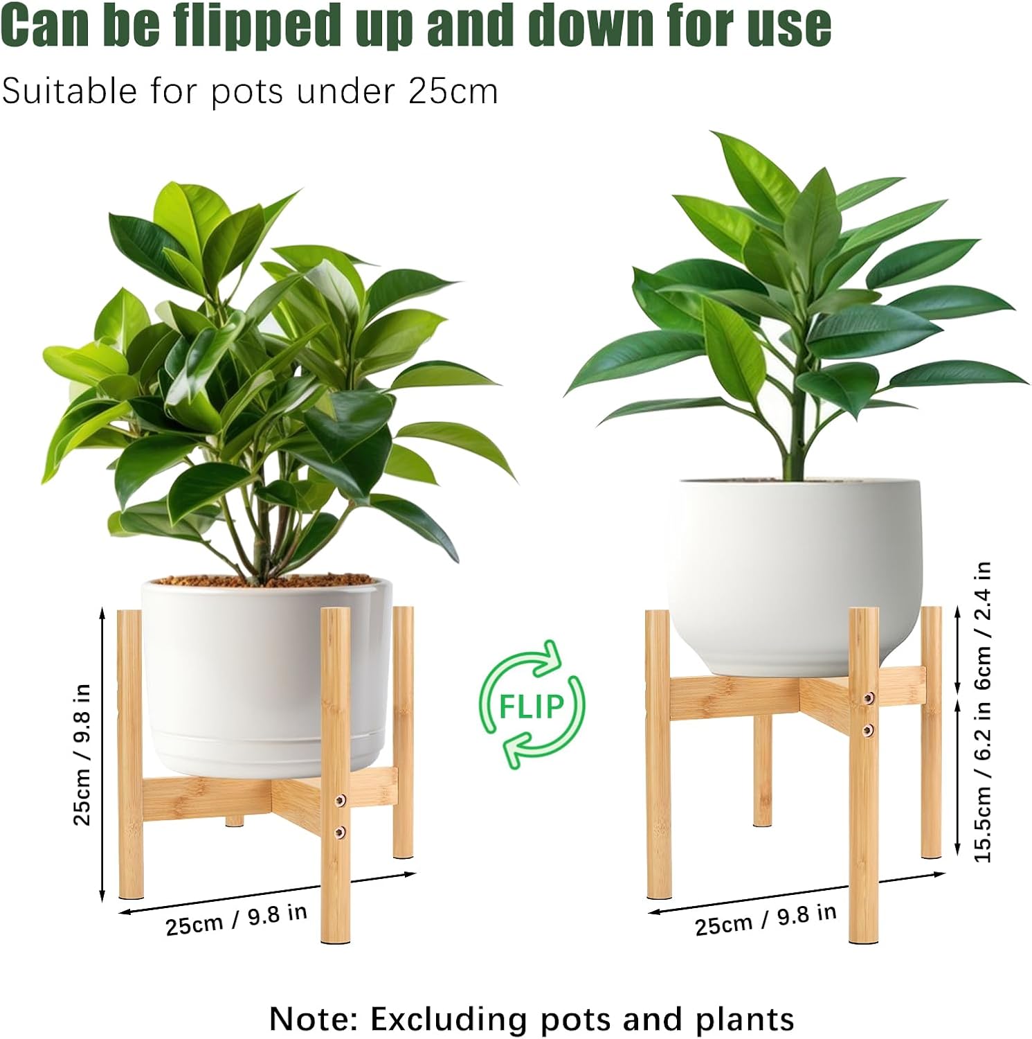 RETON Wood Plant Stand Indoor, Mid Century Modern Indoor Plant Stand, Wooden Plant Holder, Modern Bamboo Flower Pot Stand for Indoor, Outdoor, Garden, Yard, Office (9.9in, Medium) image 2