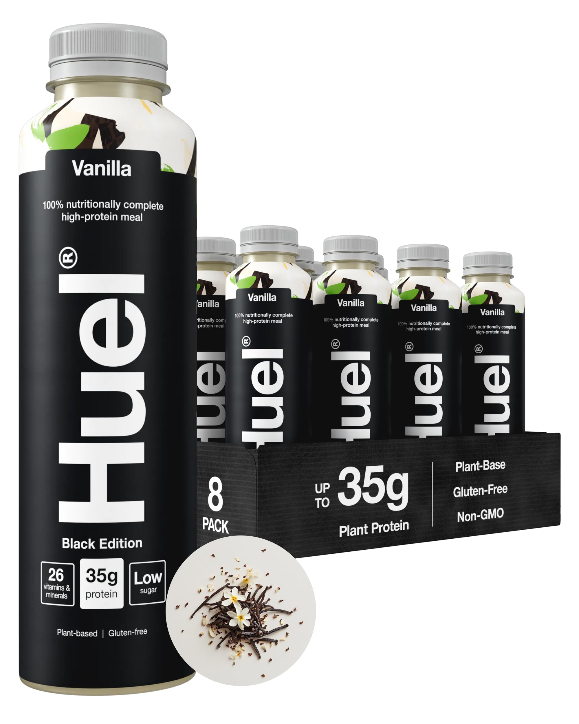 Black Edition Ready-to-drink, 8 x 500ml Bottles, Protein Shakes, Vanilla Flavour, High Protein Drink, 35g Protein Per Bottle, Rich in Vitamin D, Fatty Acids, Calcium, Ready Meals