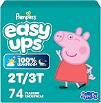 Pampers Easy Ups Girls & Boys Potty Training Pants, Size 4 (2T3T), Peppa Absorbent Training Underwear, Up to 100% Leakproof Day and Night, Hypoallergenic, 1 Pack (Count of 74)