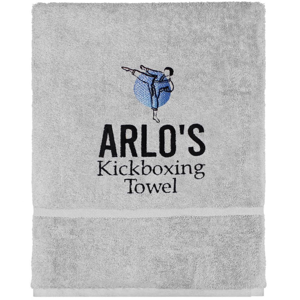 TeddyT's Personalised Karate & Kickboxing Embroidered Hand Towel (Silver Grey, Kickboxing)