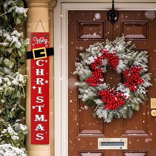 Miniatura 7 de Soaoo Letrero de 36 pulgadas para porche de Navidad con luces LED, letrero de bienvenida de madera vertical de Feliz Navidad, letrero decorativo