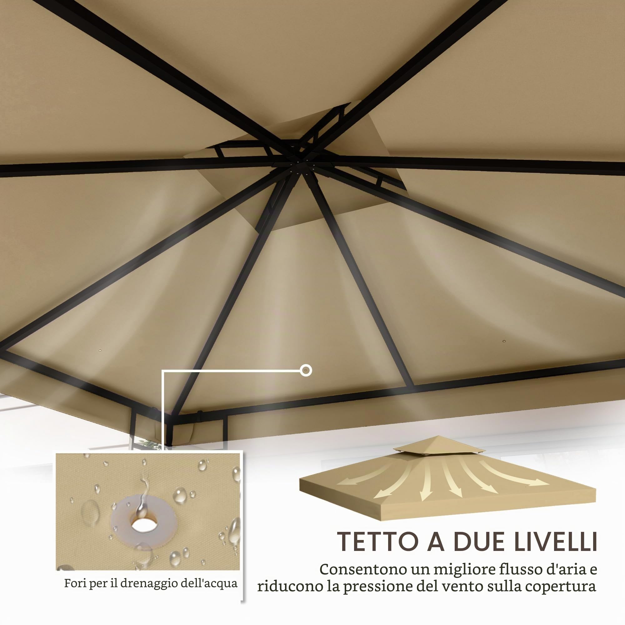 Outsunny Tetto di ricambio per gazebo da giardino, telo di ricambio per gazebo gazebo tenda 3 x 3 m, colore: Beige