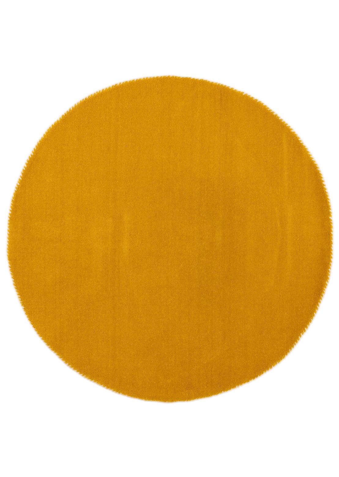 carpetfine handgefertigter Wollteppich Gabbeh Lola Rund Gelb Ø 80 cm Weich, Hochwertig, Zeitlos | Runder Teppich für Gemütlichkeit & Eleganz im Wohnzimmer, Schlafzimmer und Diele