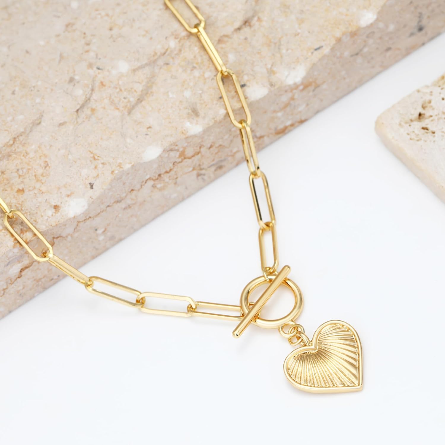 Chunky Gold Necklace for Women, 18K Waterproof Heart Necklace Statement Necklace Gold Charm Necklace Chunky Jewelry Paperclip Chain Choker Gift for Women - Image 4