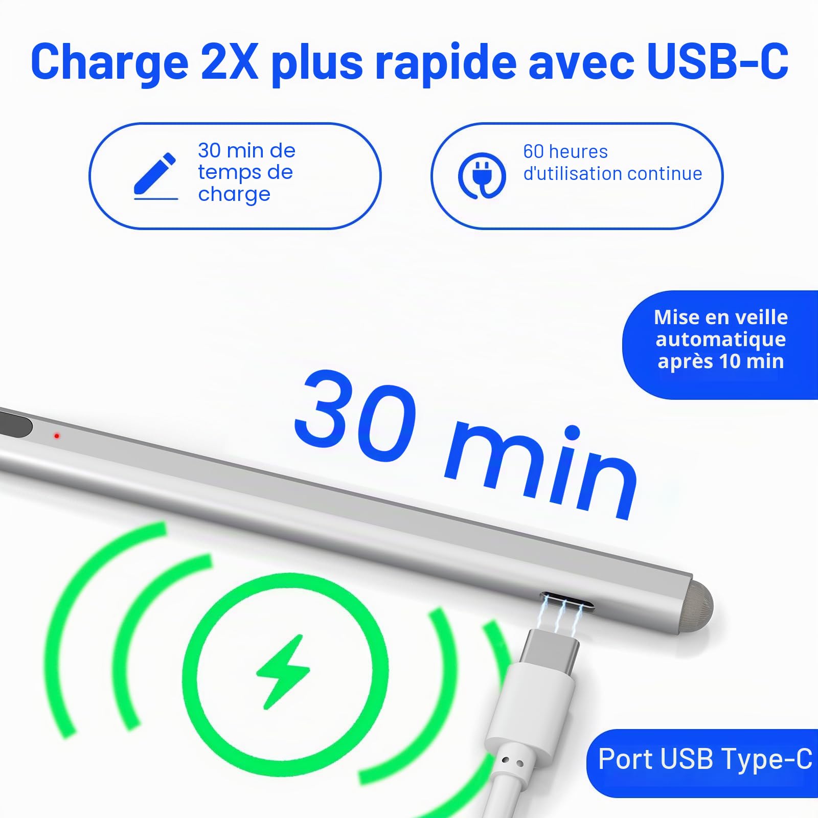 Surface Pro Pencil - Stylet pour Surface Pro 12/11/9/10/8/X/7/6/5/4/3 avec 4 Pointes, 4096 Finest Control, Palm Rejection, Surface Stylus pour Surface Go 3/Go 2/Book/Laptop 5