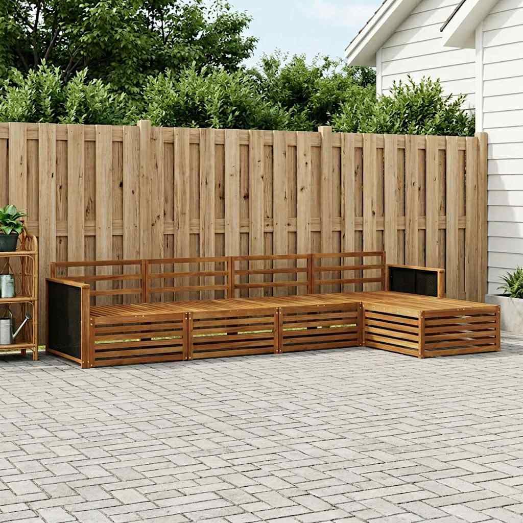 Gartengarnitur 5-teilig aus massivem Akazienholz wetterfestes Sitzgruppe Essgruppe für Terrasse Balkon Gartenmöbel Set mit Hockern und Sofas für Outdoor-Wohnbereich