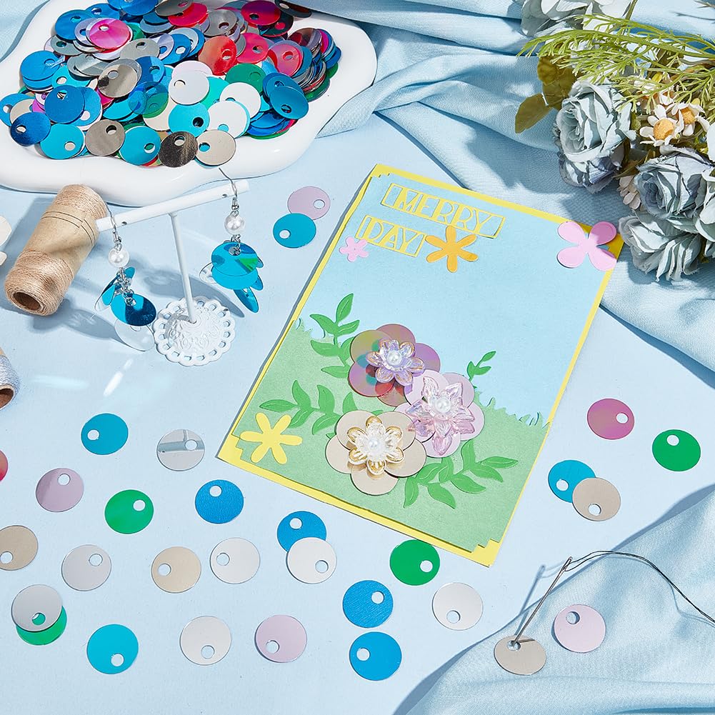 OLYCRAFT 2100 paillettes con foro grande, 19 mm, 7 colori, rotonde, piatte, sciolte, rotonde, paillettes, lustrini glitterati, lustrini iridescenti, per fai da te, cucito, ricamo, foro da 5 mm