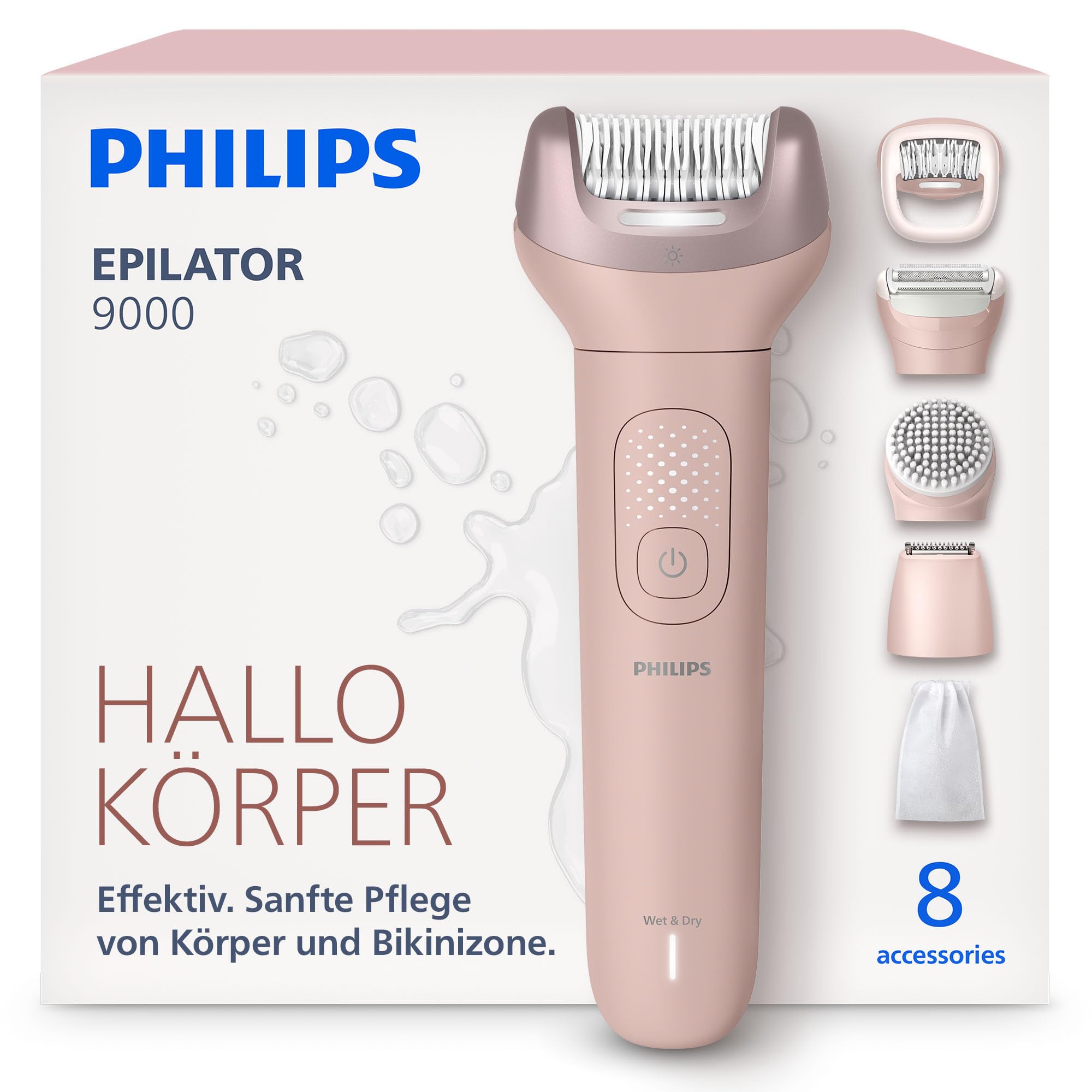 Philips Series 9000 Kabelloser Epilierer Nass- und Trockenanwendung Haarentfernung Beine Körper Bikinizone ProGuide 60 Min. Akku BRE719/00