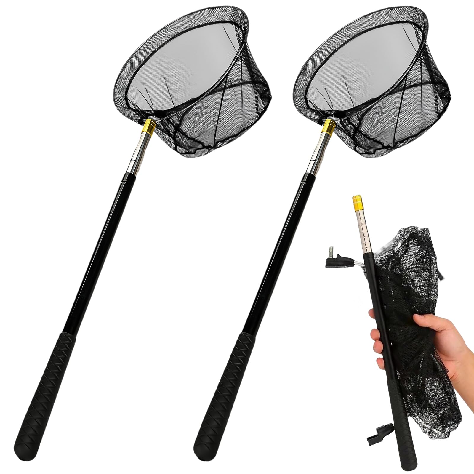 Schmetterlingsnetz Fischerkescher, 2 Stück Unterfangkescher Angelkescher, Kescher Angeln, Teleskopierbar Fischkescher, Ausziehbar von 40.5 bis 151.5cm für Garten Pool Outdoor Gartenaktivitäten