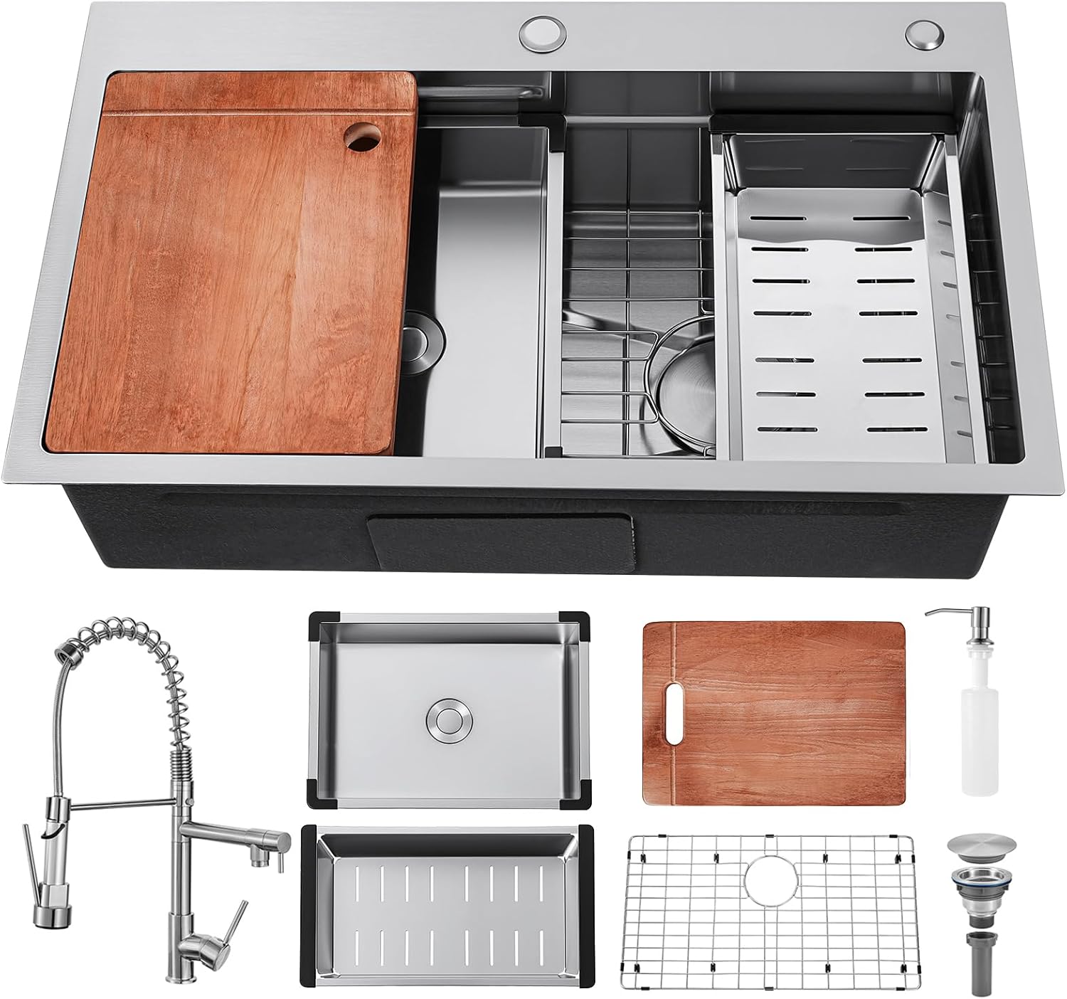 Kitchen Sink 30 Inch Drop In Kitchen Sink With Faucet Modern Stainless Steel Sink Top Mount Workstation Single Bowl Kitchen Sinks