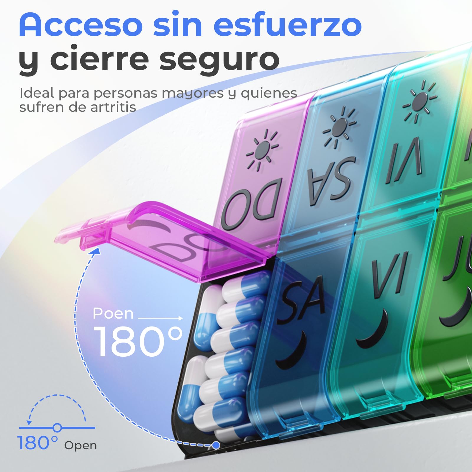 COLORWING Pastillero Semanal 2 Tomas Español, Pastillero Grande con 14 Compartimentos XL, Pastillero Diario para 7 Días, Organizador de Pastillas y Medicamentos, Perfecto para Uso en Casa y Viajes