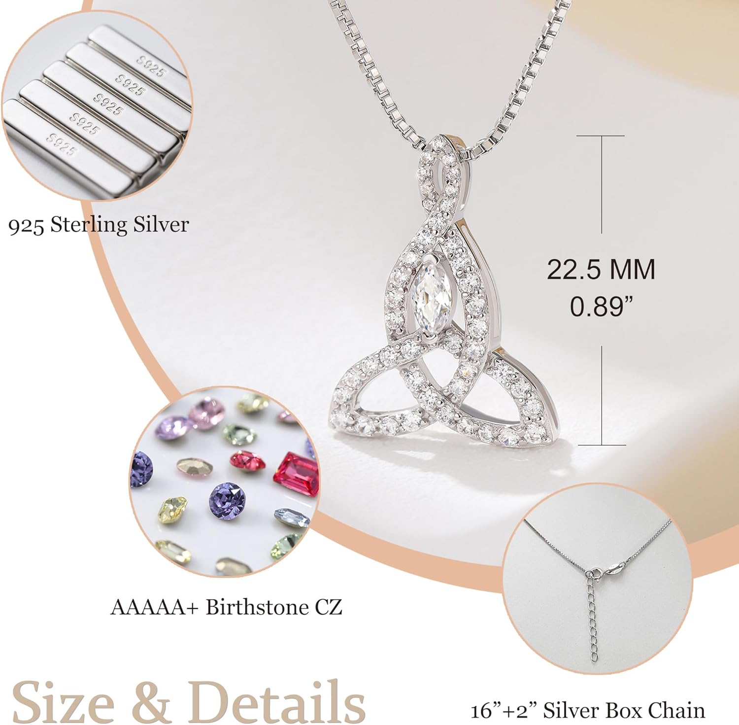 Silver Celtic Motherhood Knot Necklace for Women Irish Love Knot Pendant Good Luck Jewelry with Birthstone Gift for Her - Image 3