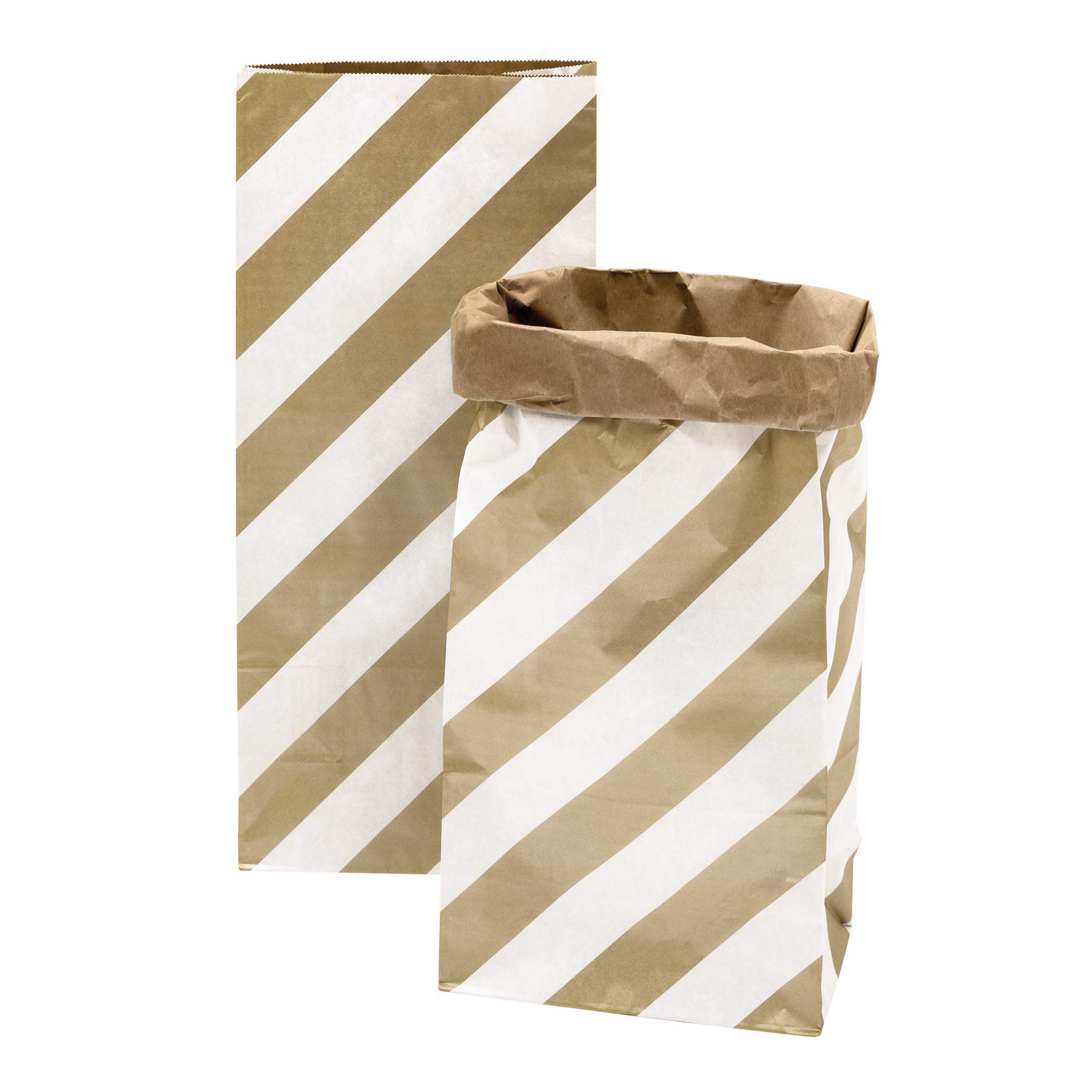 Rico Design Blockbodenbeutel 2X Paperbag zur Aufbewahrung Braun Gold Weiß Papiersack Papiertasche Kraftpapier Größe: 51 x 23 x 13,5 cm 