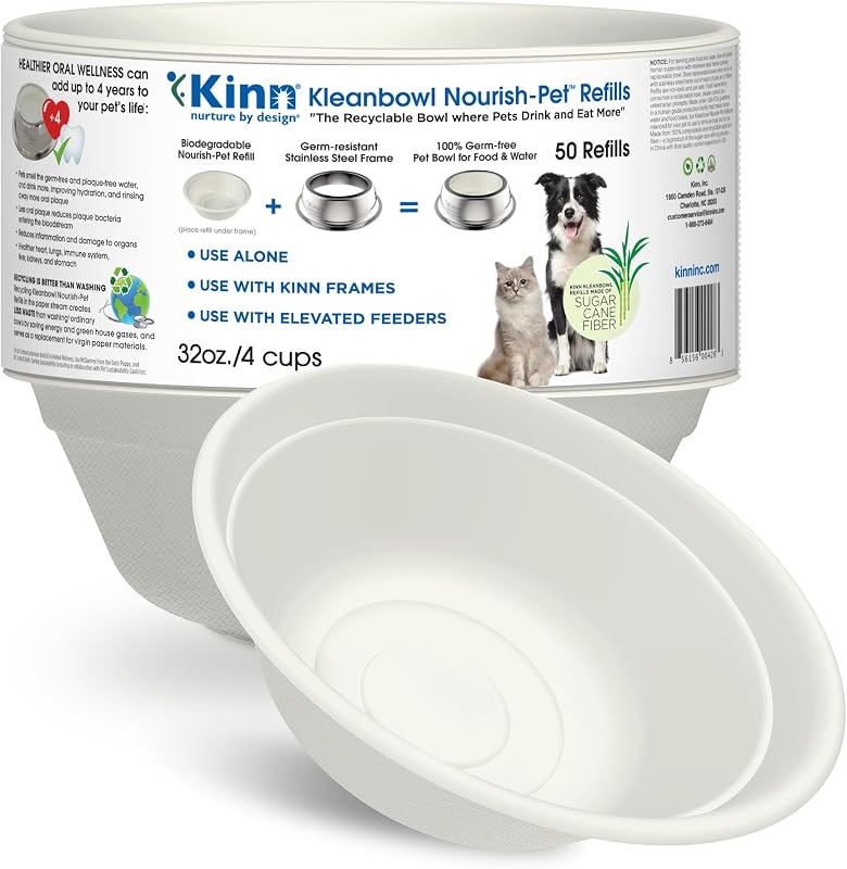 Tigelas descartáveis para cães Kinn Kleanbowl de fibra de cana-de-açúcar, 50 unidades