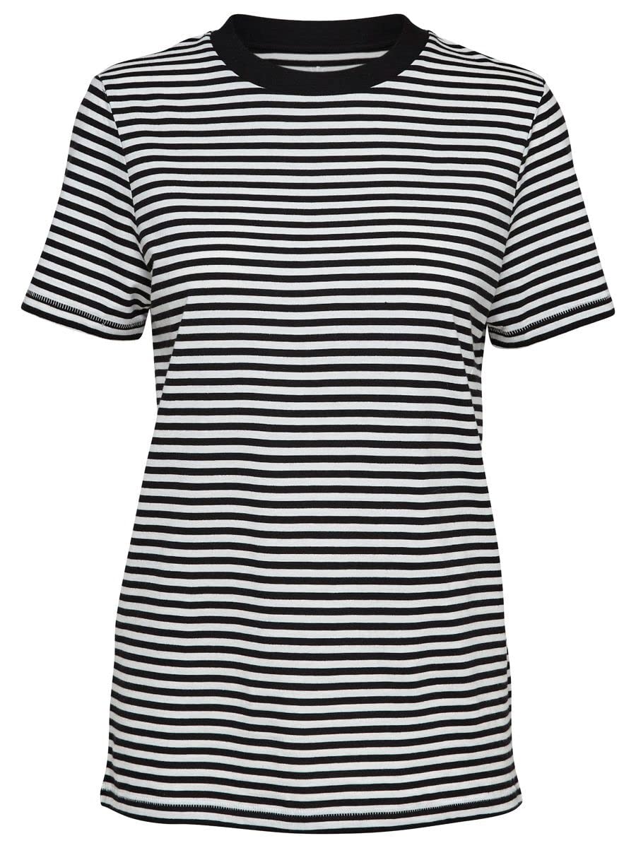 SELECTED FEMME Women's SFMY PERFECT SS TEE - BOX CUT-STRI. NOOS T-Shirt, Multicoloured (Black), 34 (Manufacturer size: X-Small)