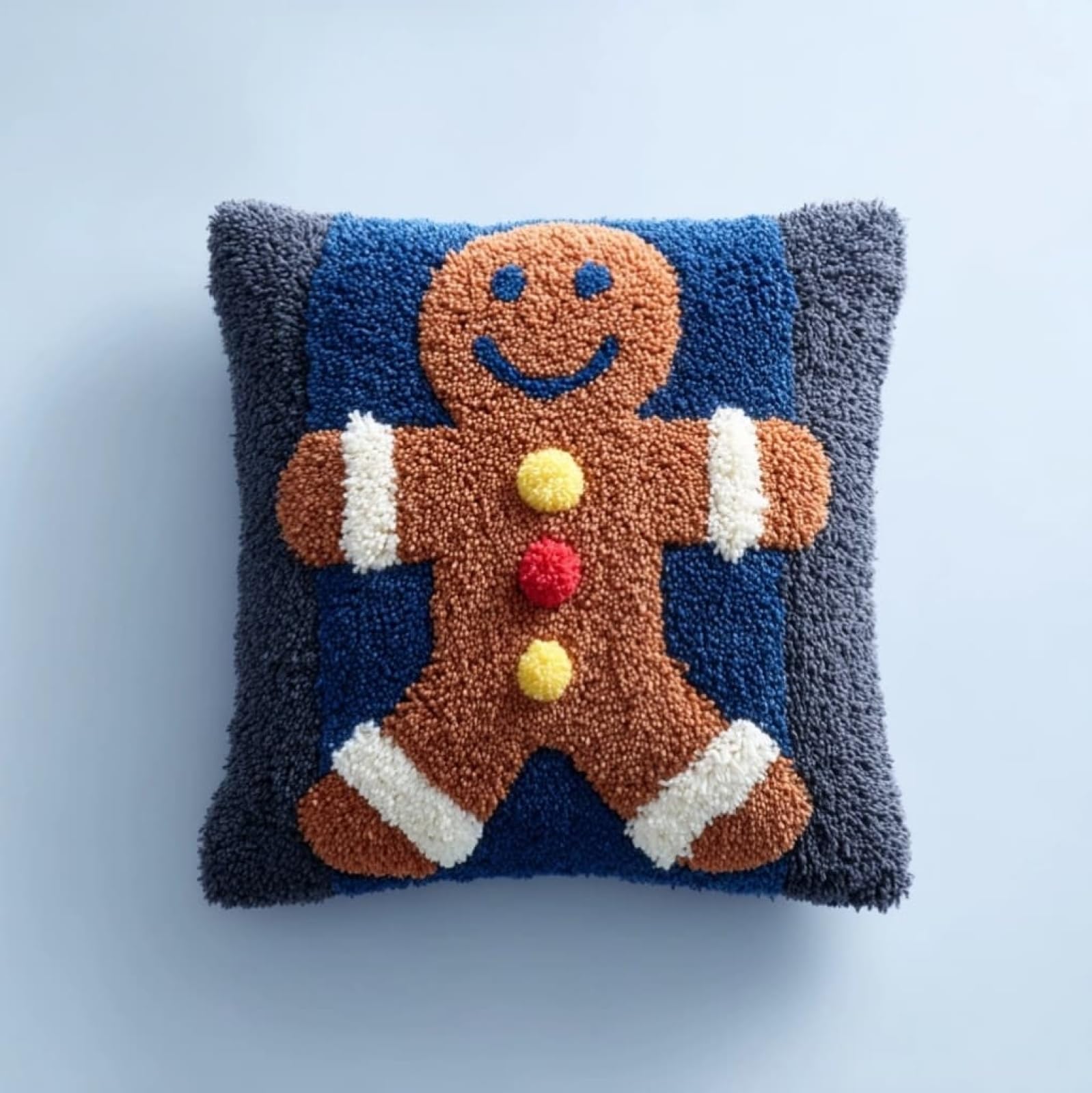 Axiangzik Pre-Printed Latch Hook Pillow Kit For Adults,Christmas Gingerbread Man Beginners Diy Crochet Pillow Kit 17X17inch Needlework Cushion Cover For Home Sofa Decoration