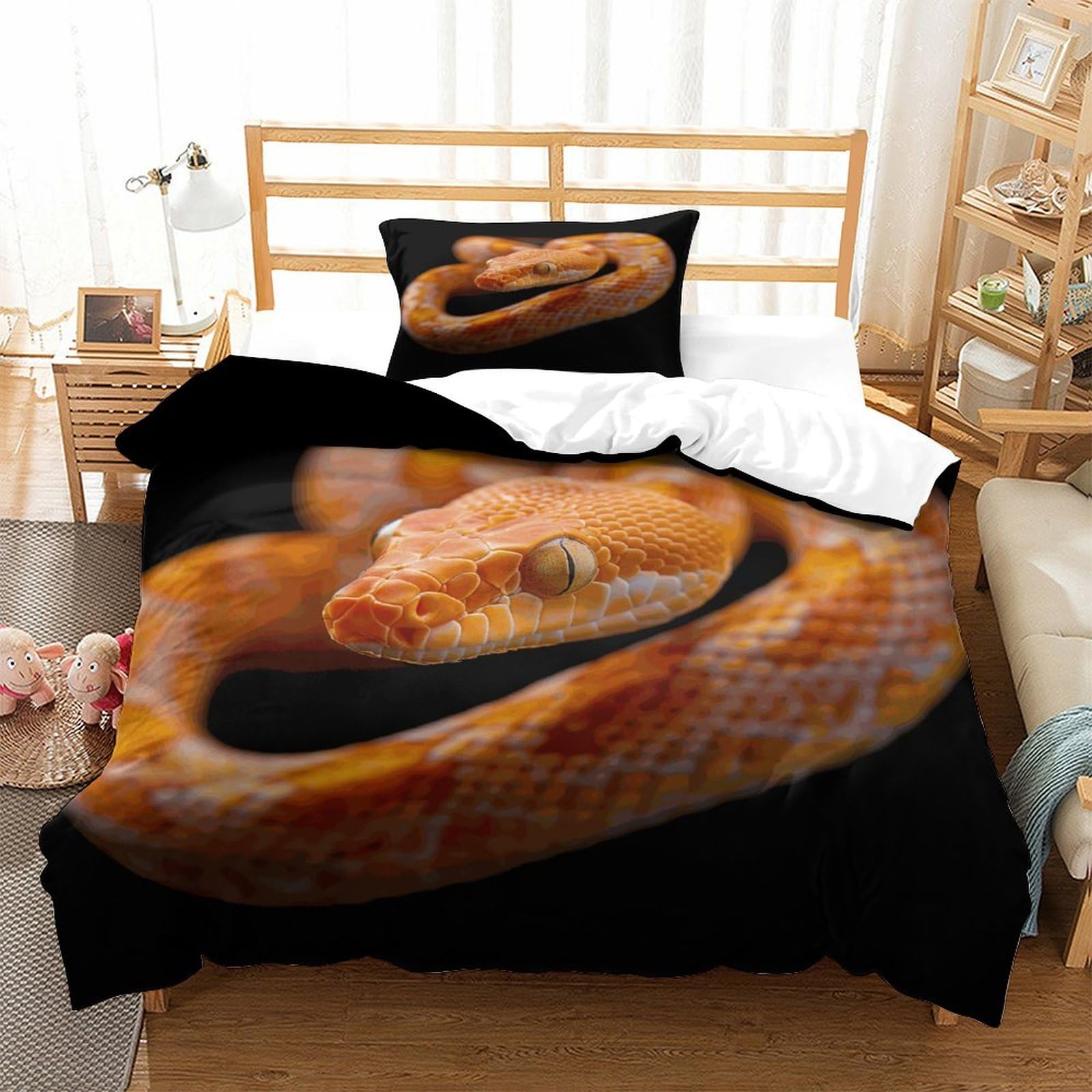 P1S9U7W5Y Realistic Animal Style 3D Printed Snake Duvet Cover Set 3pcs Microfiber Snake Bedding Set Single（135x200cm）
