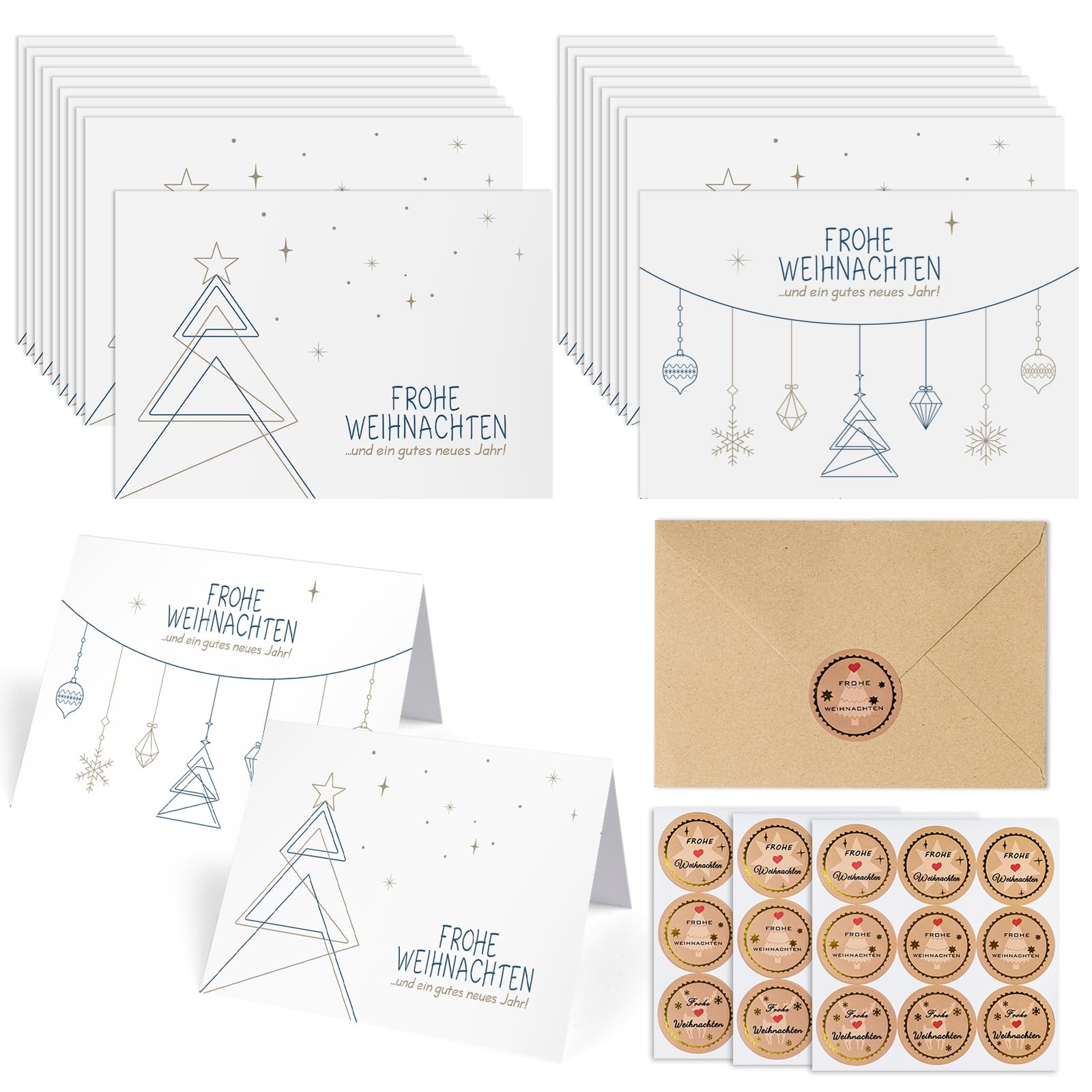 Christmas Cards with Envelope Set, 20 Pieces Christmas Cards and 20 Pieces Kraft Paper Envelopes