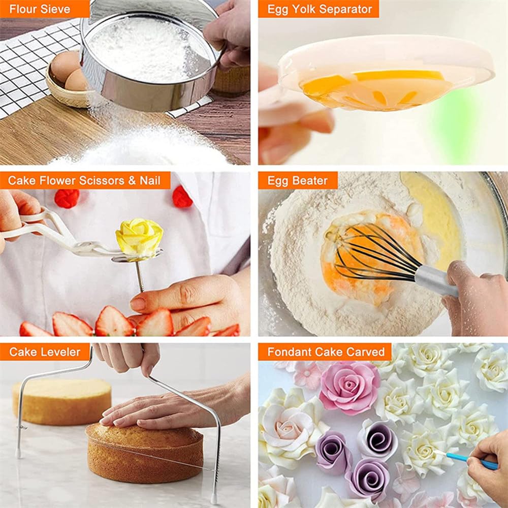 Kit De DecoracióN De Pasteles Con Base Giratoria, Moldes Antiadherentes, Boquillas De ReposteríA, Raspadores Y Moldes De Silicona Para Cupcakes, Para Principiantes Y Reposteros Caseros 512PCS