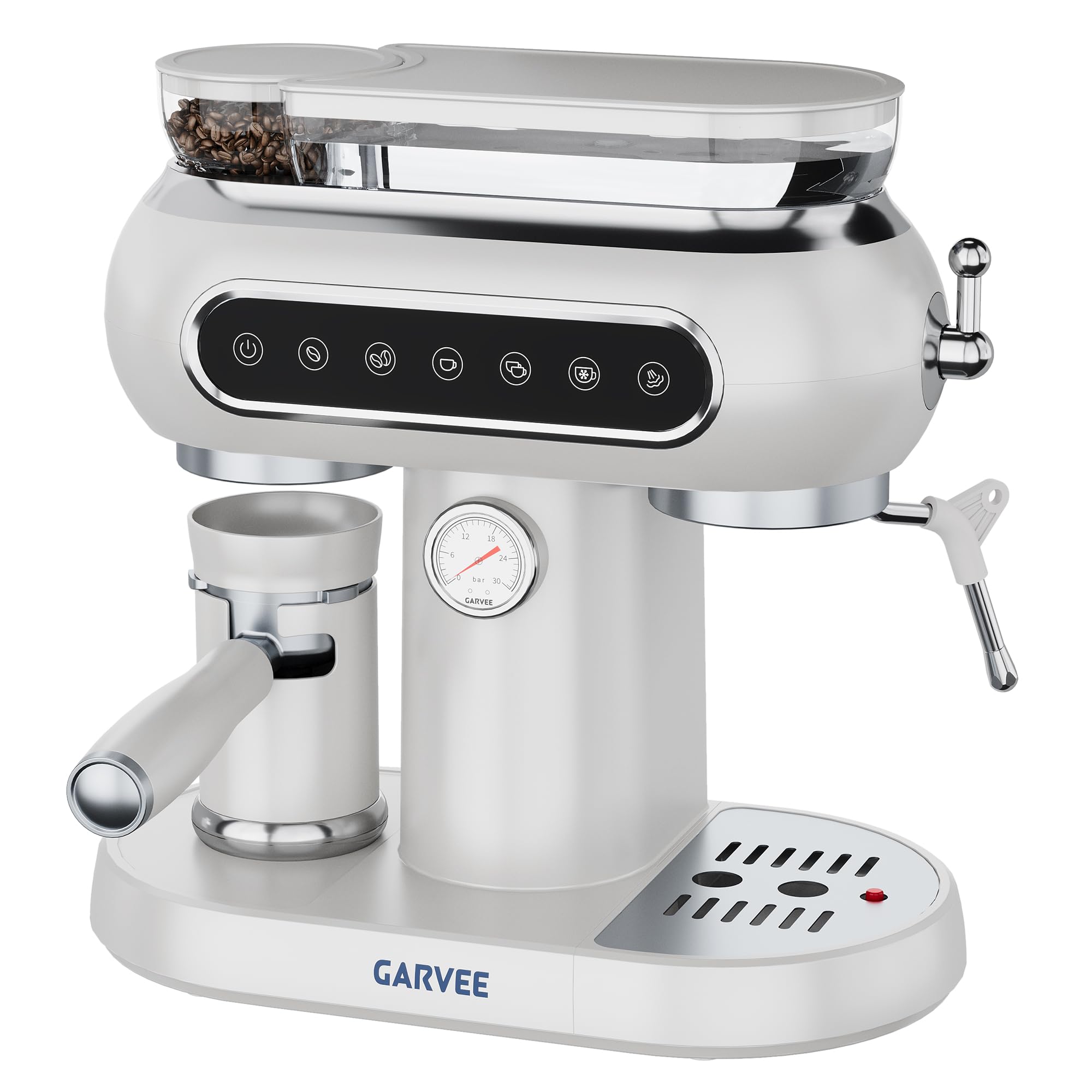 Macchina da Caffè con Manometro, 20 Bar Macchina Caffè Programmabile, Macchina del Caffe per Macinato ​/ Chicco Intero, Compatibile con Caffe Freddo (Cold Brew) e Americano, Cappuccino e Latte