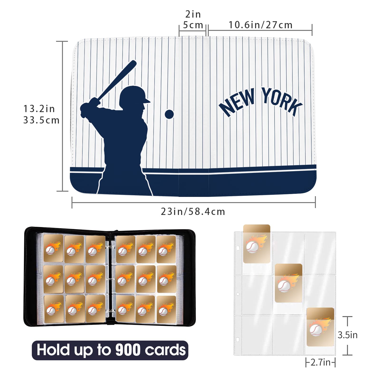 Baseball Kartenbinder mit Hüllen 900 Tasche Weiß New York 3 Ring für Sammelkarten Geschenk
