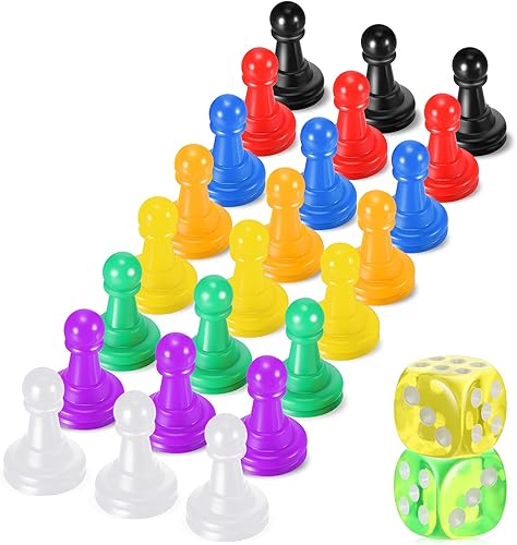 26 piezas de juego de mesa multicolor y dados que incluyen 24 piezas de ajedrez de plástico multicolor y 2 dados de plástico de 6 caras, juego de
