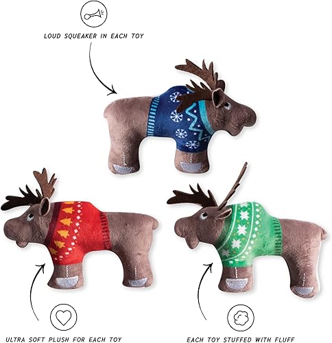 Miniatura 2 de Fringe Studio Juguete de peluche para perro, juego de 3 piezas, Merry Moose-Mas, colección Wagsdale (662024)