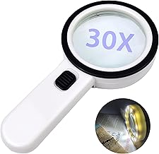 Handheld Magnifier with 30X LED Light 12 Light Double Glass Lens Portable Convenient Magnifying Glass for Reading, Newspaper Appraisal, Great for Kids, Elderly and Professionals
